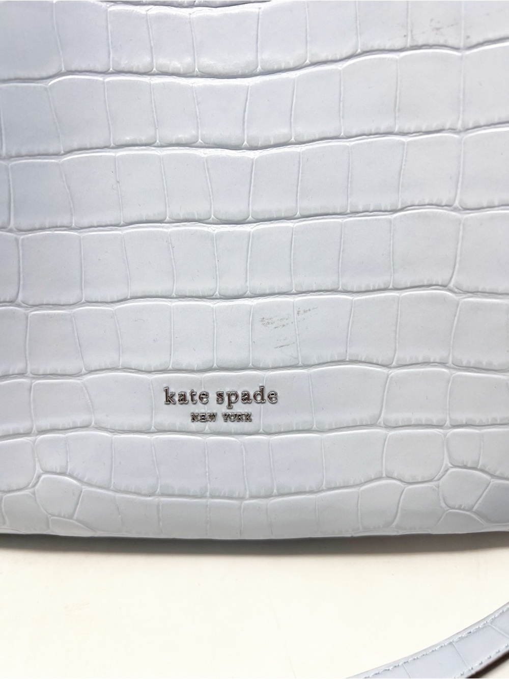 KATE SPADE KNOTT CROC EMBOSSED LEATHER BLUE REMOVABLE CROSSBODY STRAP PURSE - Picture 4 of 11